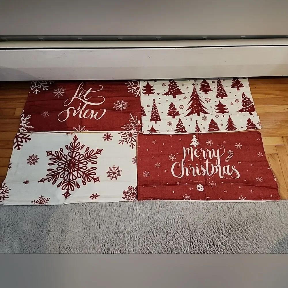 ChristmasโPillow Covers 12x20 inches Set of 4 Red White Throw PillowโCovers